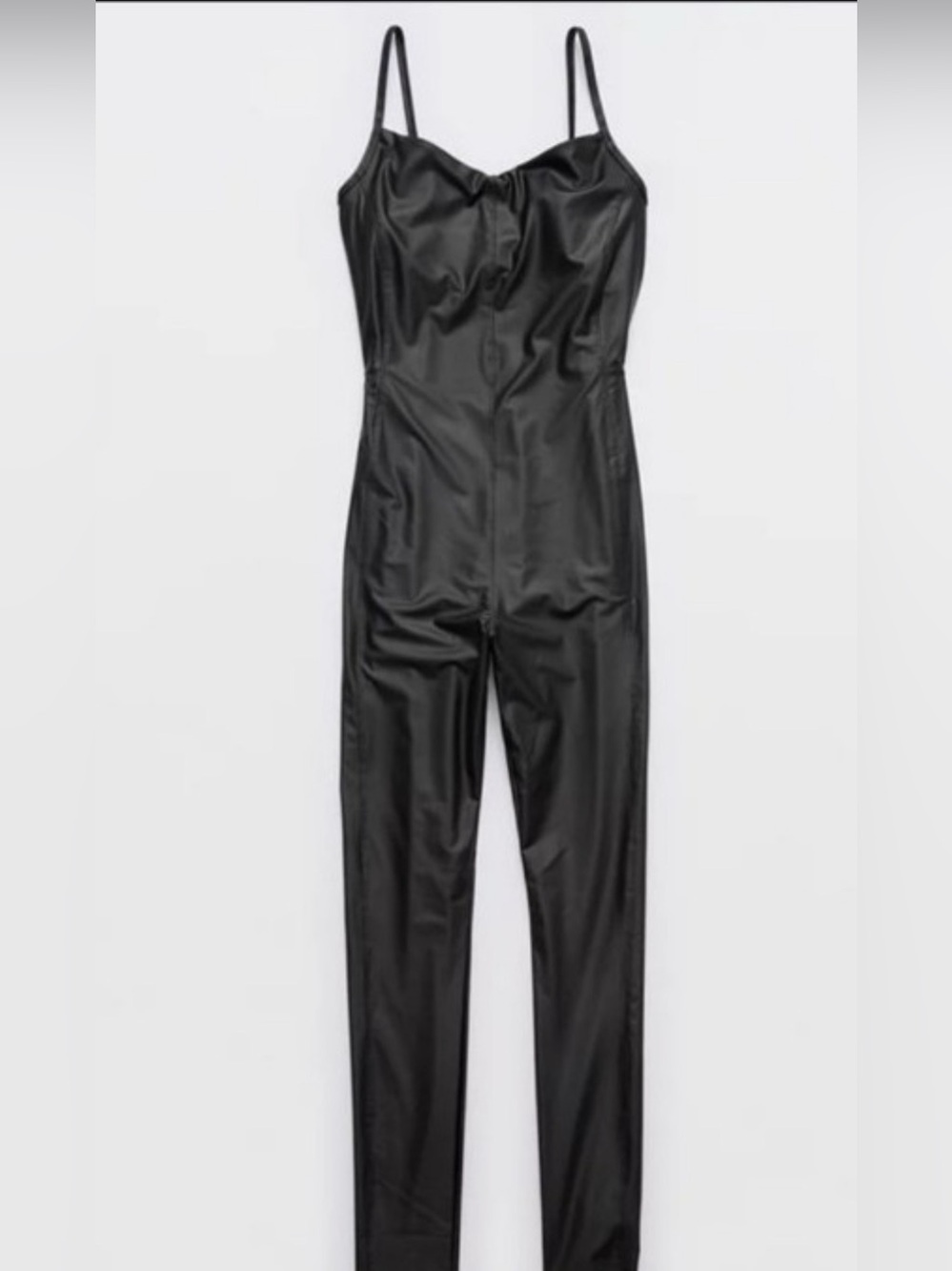 Aerie Offline Black Faux Leather Jumpsuit